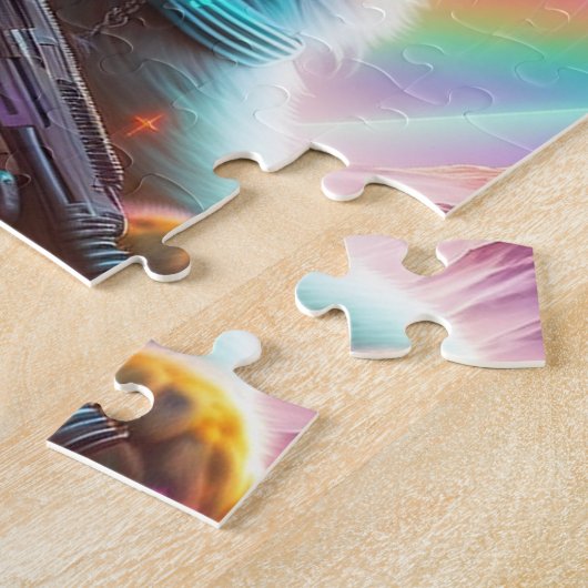 未来的なSF宇宙飛行士の猫が登場する、かわいい猫 ジグソーパズル (側面)