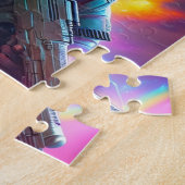 未来的なSf宇宙飛行士の猫と悪い猫 ジグソーパズル (側面)