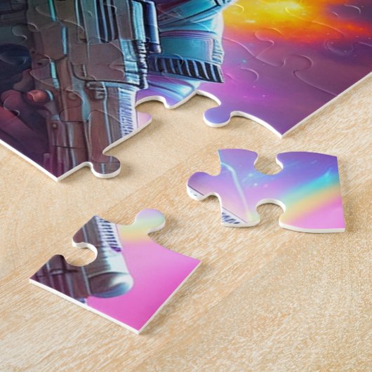 未来的なSf宇宙飛行士の猫と悪い猫 ジグソーパズル (側面)