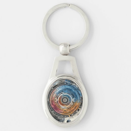 未来的ろうけつ染めコズミックアート – 宇宙デザイン キーホルダー (正面)