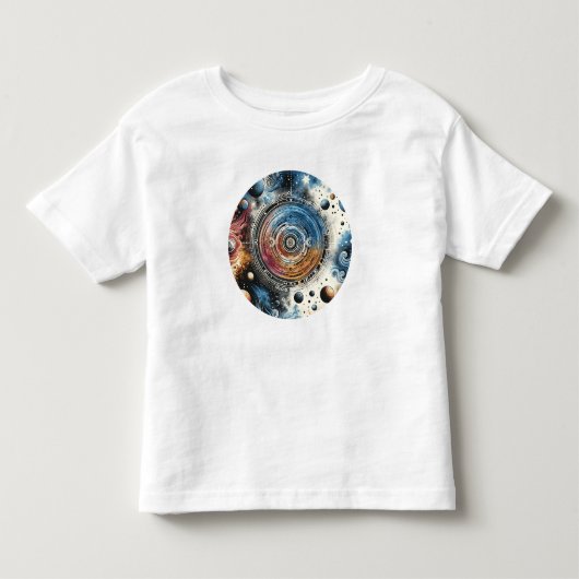 未来的ろうけつ染めコズミックアート – 宇宙デザイン トドラーTシャツ (正面)