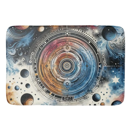 未来的ろうけつ染めコズミックアート – 宇宙デザイン バスマット (正面)
