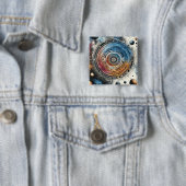 未来的ろうけつ染めコズミックアート – 宇宙デザイン 缶バッジ (インサイチュ)