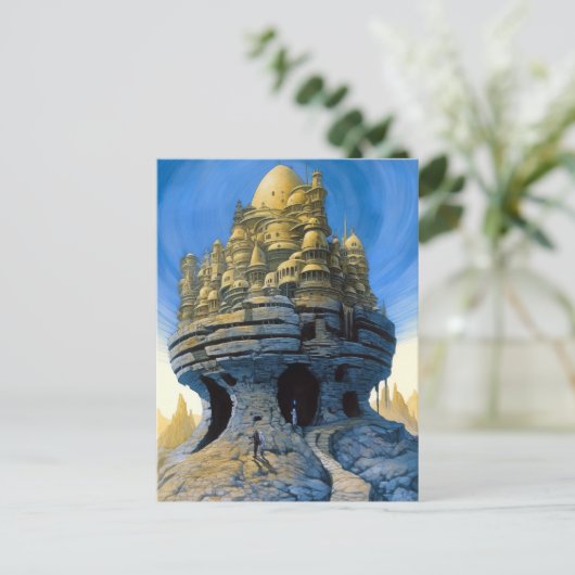 未来的エイリアンシティSFアート ポストカード (スタンド正面)