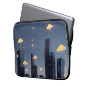 未来的エレガント都市ワ頭が切れるイヤフレーム – 白熱［赤熱］光を放つ ラップトップスリーブ (正面左)