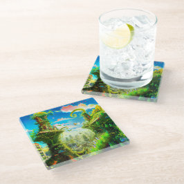 未来的カラフル植物都市AIがアートを生み出す ガラスコースター