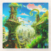 未来的カラフル植物都市AIがアートを生み出す ガラスコースター (正面)