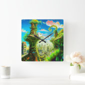 未来的カラフル植物都市AIがアートを生み出す スクエア壁時計 (ホーム)