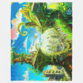 未来的カラフル植物都市AIがアートを生み出す フリースブランケット (正面)