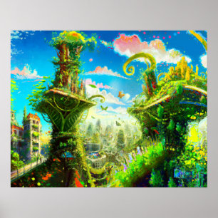 未来的カラフル植物都市AIがアートを生み出す ポスター