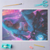 未来的クラシックなバイクもしくは自転車に乗る人シックのデコページのポスター 薄葉紙 (クラフト)