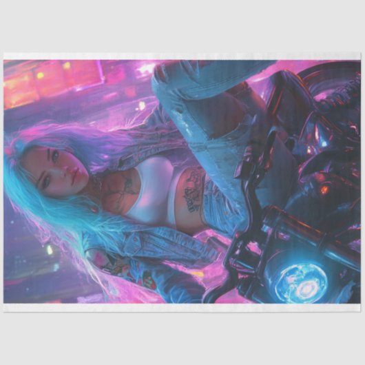 未来的クラシックなバイクもしくは自転車に乗る人シックのデコページのポスター 薄葉紙 (正面)