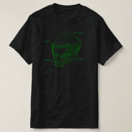 未来的グリーン ワイヤーフレーム サイバー ヘルメット設計図 Tシャツ