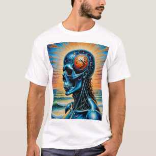 未来的コズミックスカルアートTシャツ海夕日 Tシャツ