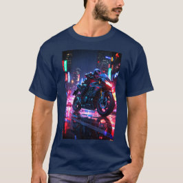 未来的サイバパンクオートバイライダー Tシャツ