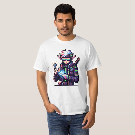 未来的サイバーパンク小妖精や小人ネオンゴーグルデジタル鍵 Tシャツ (正面フル)