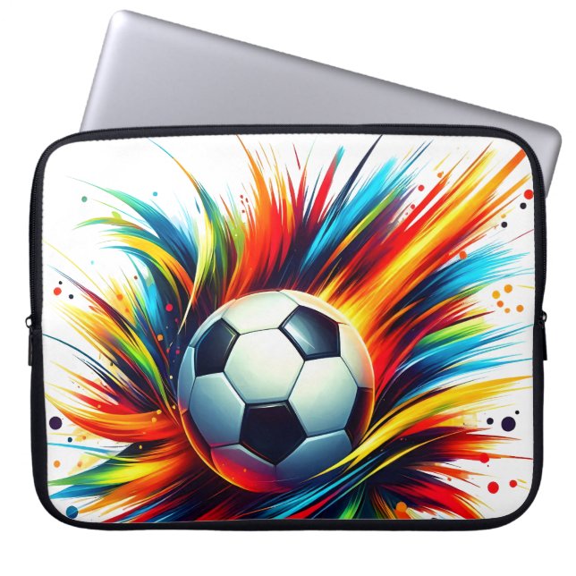 未来的サッカー抽象アート サッカーボール ラップトップスリーブ (正面)