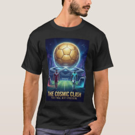 未来的サッカー試合ゴールデンボールポスター Tシャツ