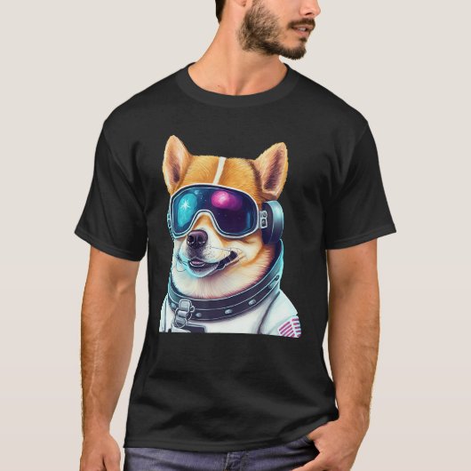 未来的サングラスでコーギーが宇宙飛行士犬に挑むS Tシャツ (正面)