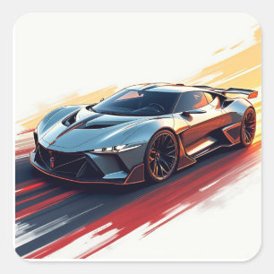 未来的スポーツカーお洒落- AIが生み出したデザイン スクエアシール