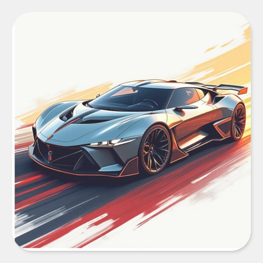 未来的スポーツカーお洒落- AIが生み出したデザイン スクエアシール (正面)