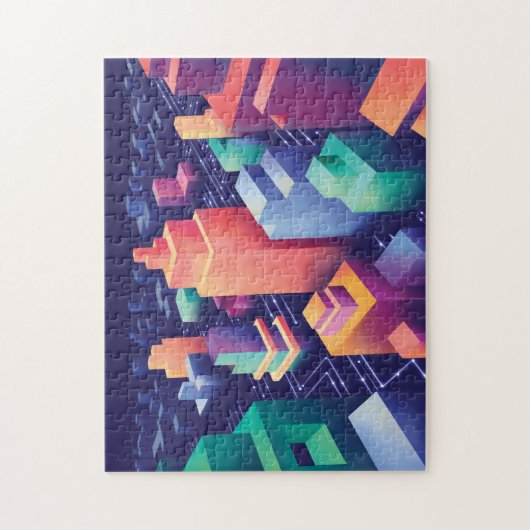 未来的デジタルアイソメトリック都市景観 ジグソーパズル (縦)