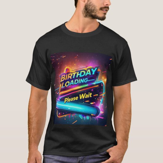 未来的ネオン – グリッチ誕生日負荷 Tシャツ (正面)