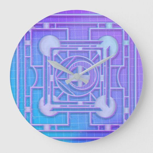 未来的ネオンVAPORWAVE抽象芸術幾何学 ラージ壁時計 (正面)