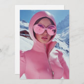 未来的ピンクスキーファッション - スタイリッシュなウィンターグラマラス 招待状 (正面/裏面)