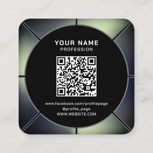 未来的フェイクな金属テクスチャフレーム正方形ビジネス スクエア名刺 (裏面)