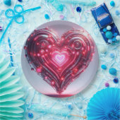 未来的モダンなピ白熱［赤熱］光を放つンクハート ペーパープレート (パーティー)