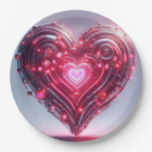 未来的モダンなピ白熱［赤熱］光を放つンクハート ペーパープレート (正面)
