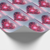 未来的モダンなピ白熱［赤熱］光を放つンクハート ラッピングペーパー (角)