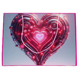 未来的モダンなピ白熱［赤熱］光を放つンクハート ラージペーパーバッグ