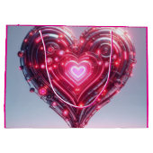 未来的モダンなピ白熱［赤熱］光を放つンクハート ラージペーパーバッグ (裏面)