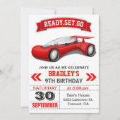 未来的モダンな赤スポーツカーバースデーパーティー 招待状 (正面)