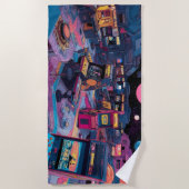 未来的レトロアーケードが宇宙に ビーチタオル (正面)