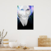 未来的白熱［赤熱］光を放つな髪の女性 ポスター (キッチン)