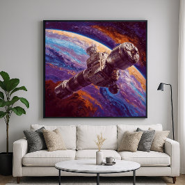 未来的衛星 - スペーステック イラストレーション スタイル ポスター