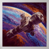 未来的衛星 - スペーステック イラストレーション スタイル ポスター (正面)