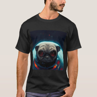 未来的銀河シリーズ パグの宇宙ドッグアート Tシャツ