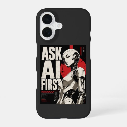 未来的AIロボットヒューマノイドテクノロジーデザイン iPhone 16ケース (裏面)