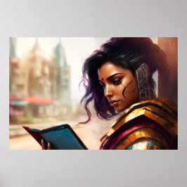 未来読の街にいる女性 ポスター