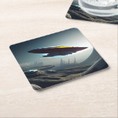 未来都市の宇宙船 スクエアペーパーコースター (アングル)