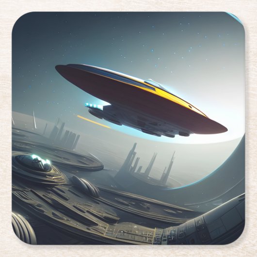 未来都市の宇宙船 スクエアペーパーコースター (正面)