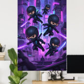 未来都市白熱［赤熱］光を放つで剣を持つ忍者 ポスター (ホームオフィス)