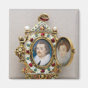 未知の人および女性、c.1590のポートレート マグネット