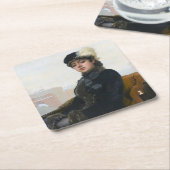 未知の女性のポートレート、イヴァン・クラムスコイ スクエアペーパーコースター (アングル)