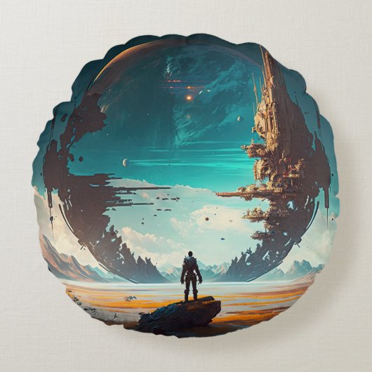 未知の惑星の両面 ラウンドクッション (正面)