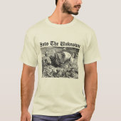 未知の海へと航海する海のモンスターの船 Tシャツ (正面)